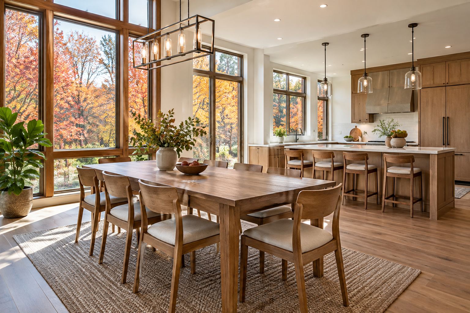 A bright dining room, illustrative